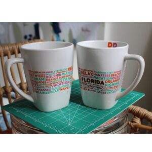 Dunkin Donuts Florida Souvenir Coffee Mugs Set of 2 White Word Cloud 2016 4.5in